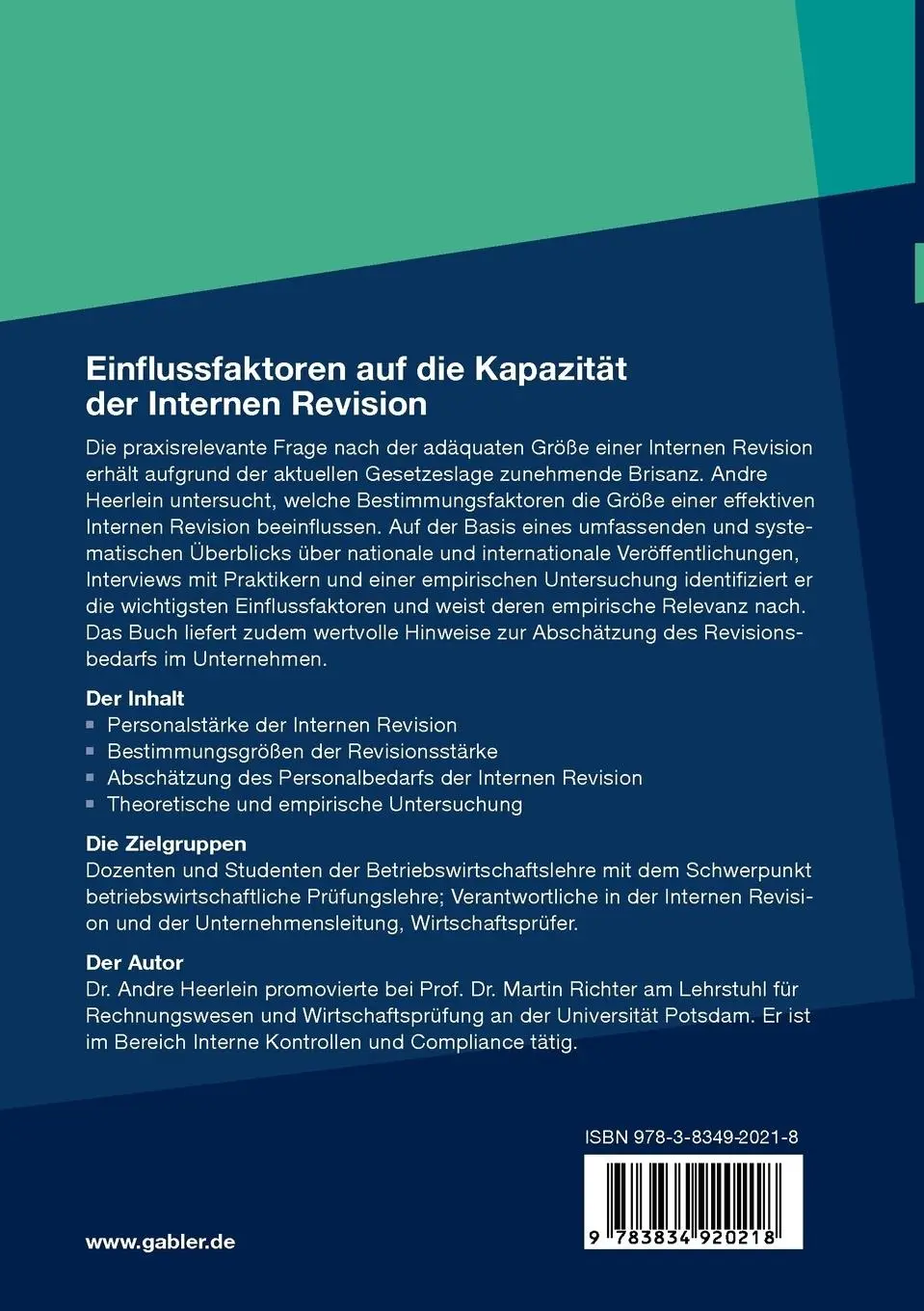Rückseite: 9783834920218 | Einflussfaktoren auf die Kapazität der Internen Revision | Heerlein