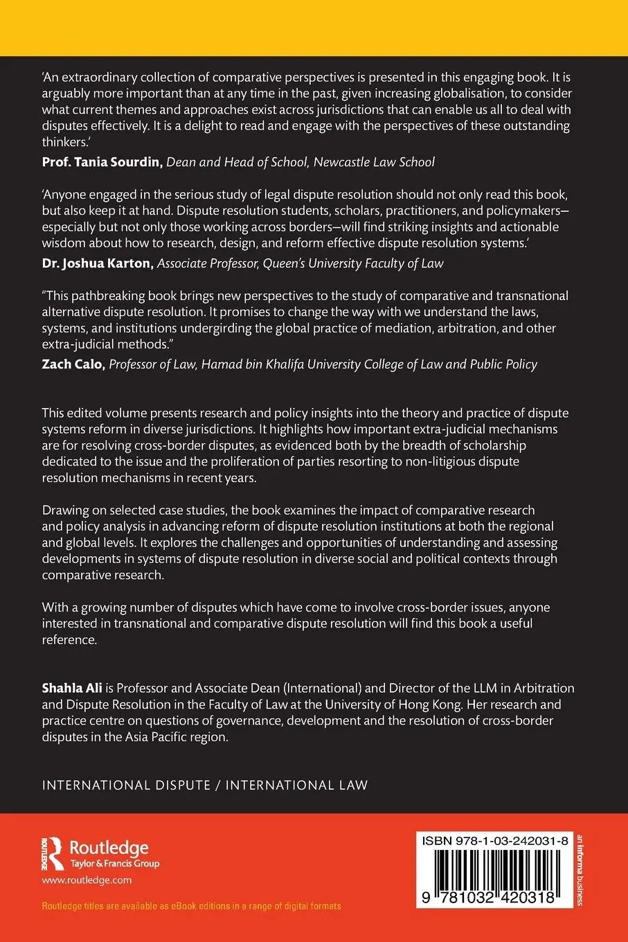Rückseite: 9781032420318 | Comparative and Transnational Dispute Resolution | Shahla Ali | Buch