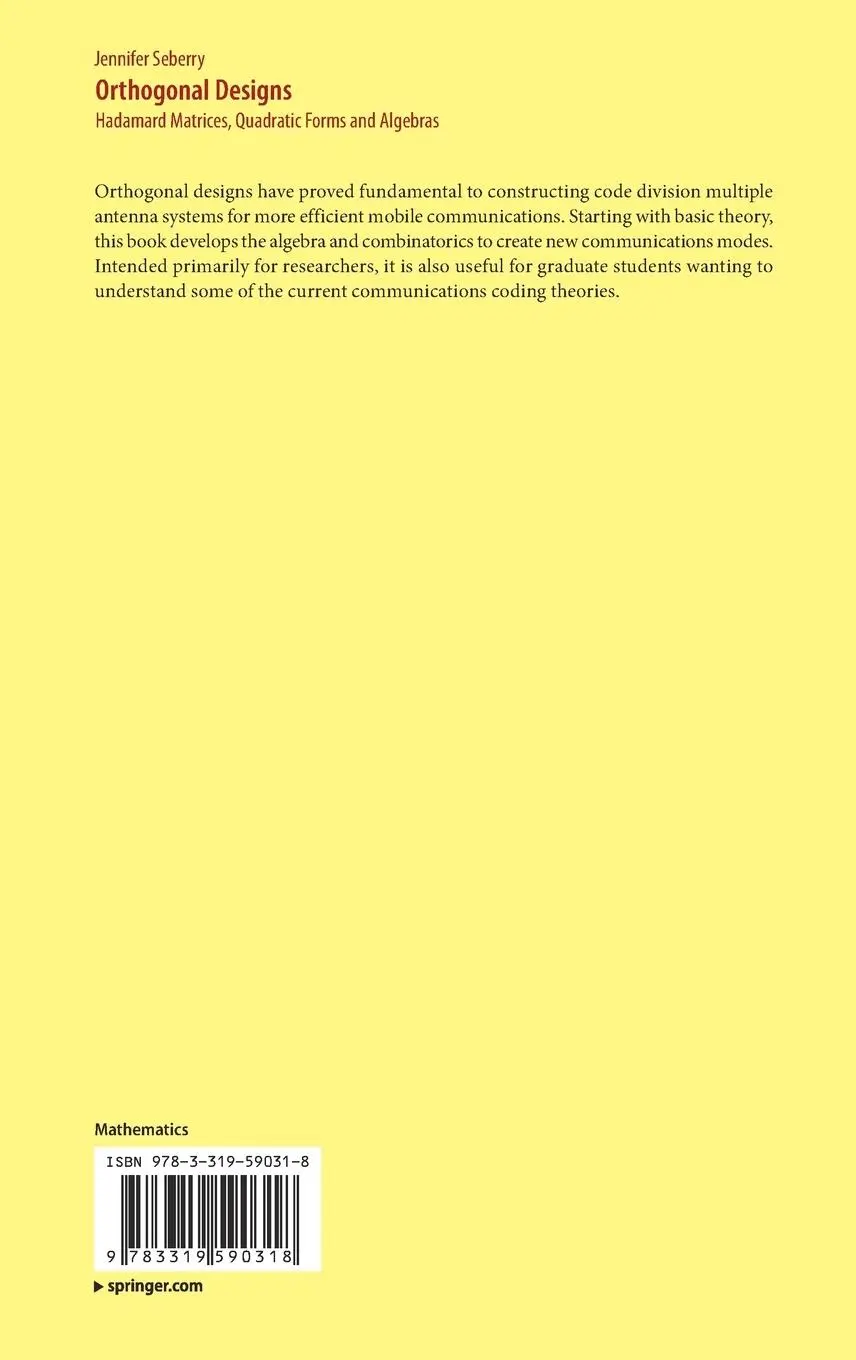 Rückseite: 9783319590318 | Orthogonal Designs | Hadamard Matrices, Quadratic Forms and Algebras