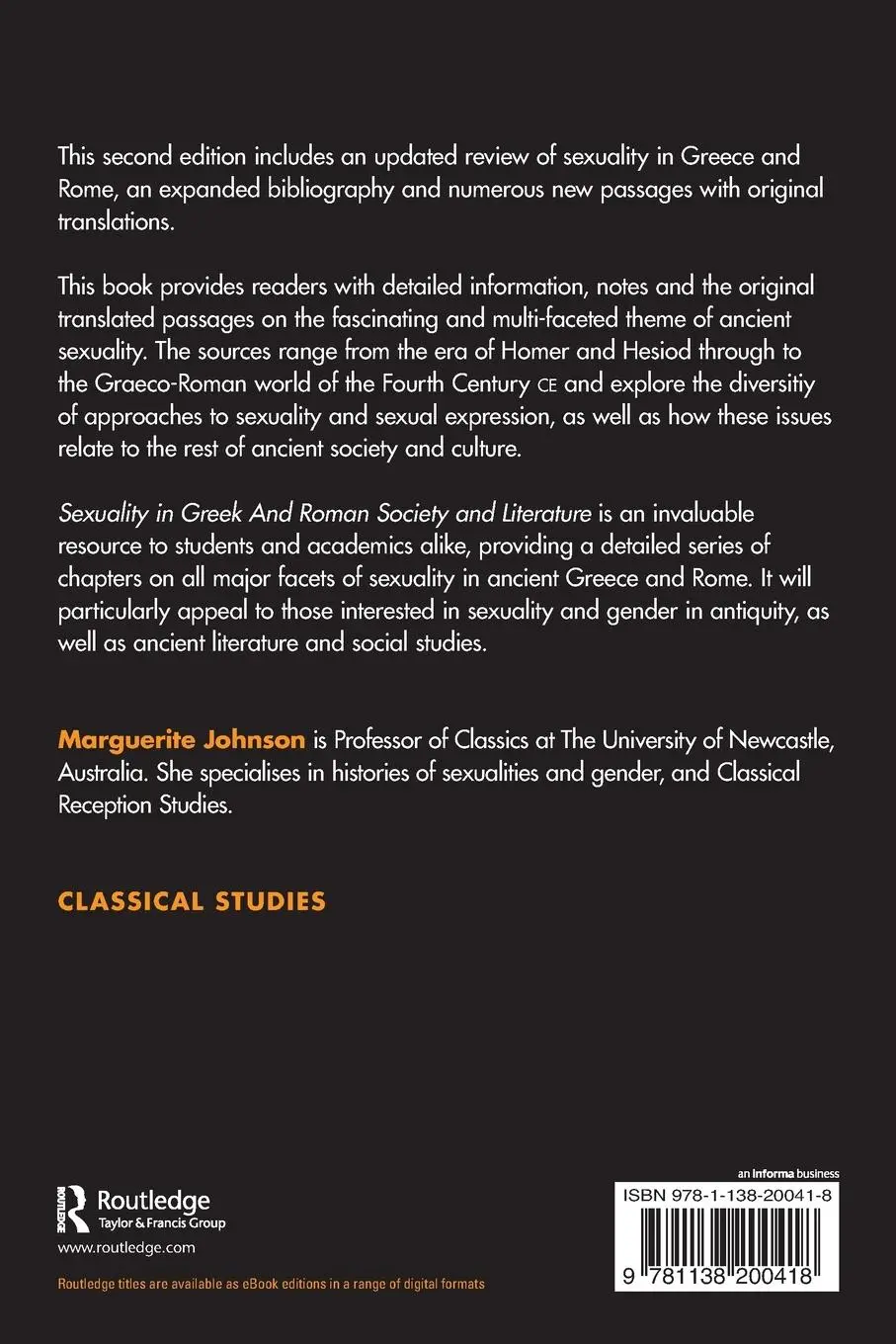 Rückseite: 9781138200418 | Sexuality in Greek and Roman Society and Literature | A Sourcebook