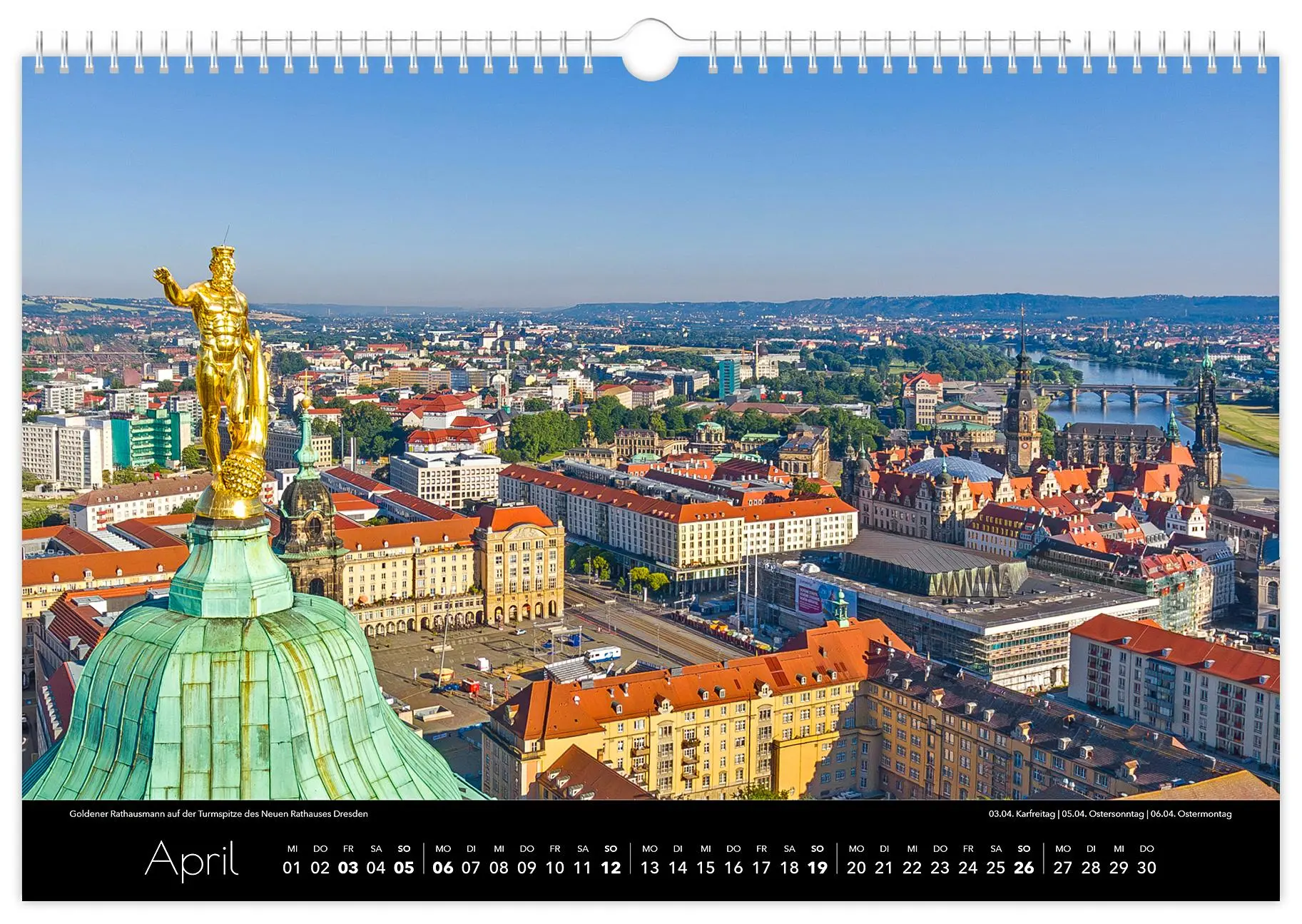 Bild: 9783910680418 | Kalender Dresden Luftaufnahmen 2026 | 45 x 30 cm schwarzes Kalendarium