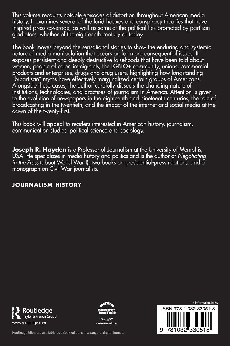 Rückseite: 9781032330518 | A History of Disinformation in the U.S. | Joseph R. Hayden | Buch