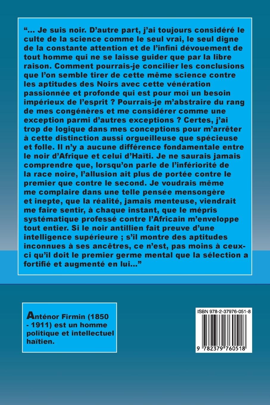 Rückseite: 9782379760518 | De l'égalité des races humaines | Anthropologie positive | Firmin