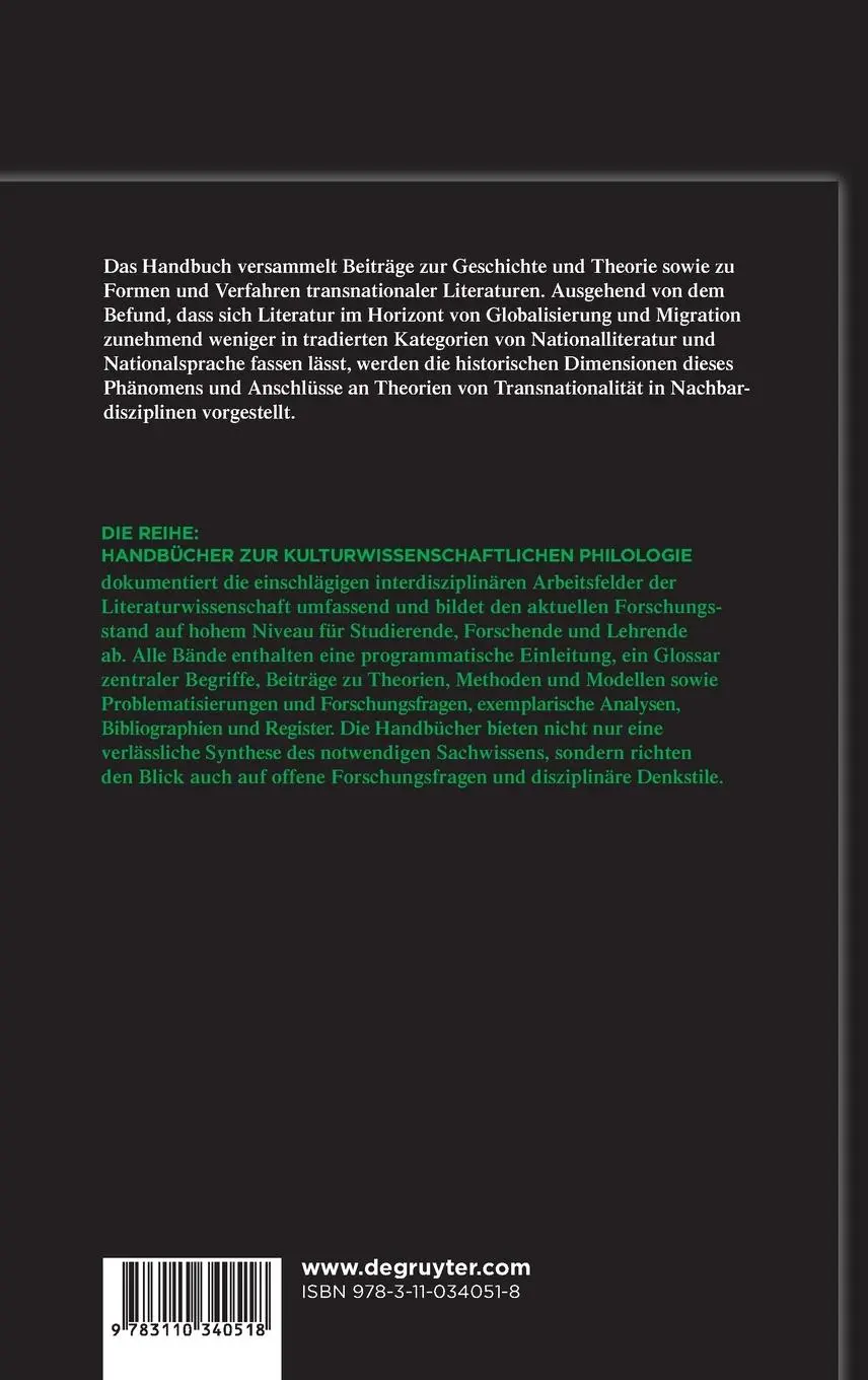 Rückseite: 9783110340518 | Handbuch Literatur &amp; Transnationalität | Susanne Komfort-Hein (u. a.)