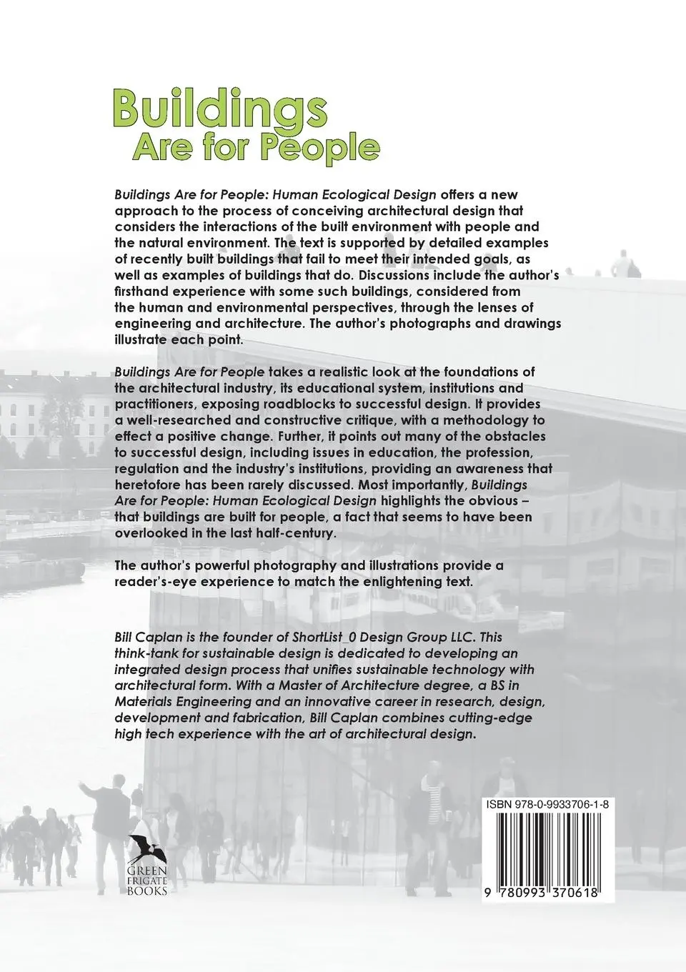 Rückseite: 9780993370618 | Buildings Are for People | Human Ecological Design | Bill Caplan