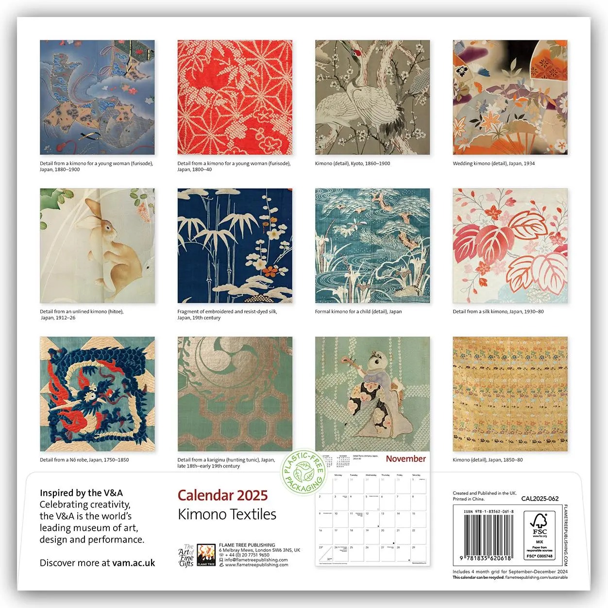 Rückseite: 9781835620618 | V&amp;a: Kimono Textiles Wall Calendar 2025 (Art Calendar) | Publishing