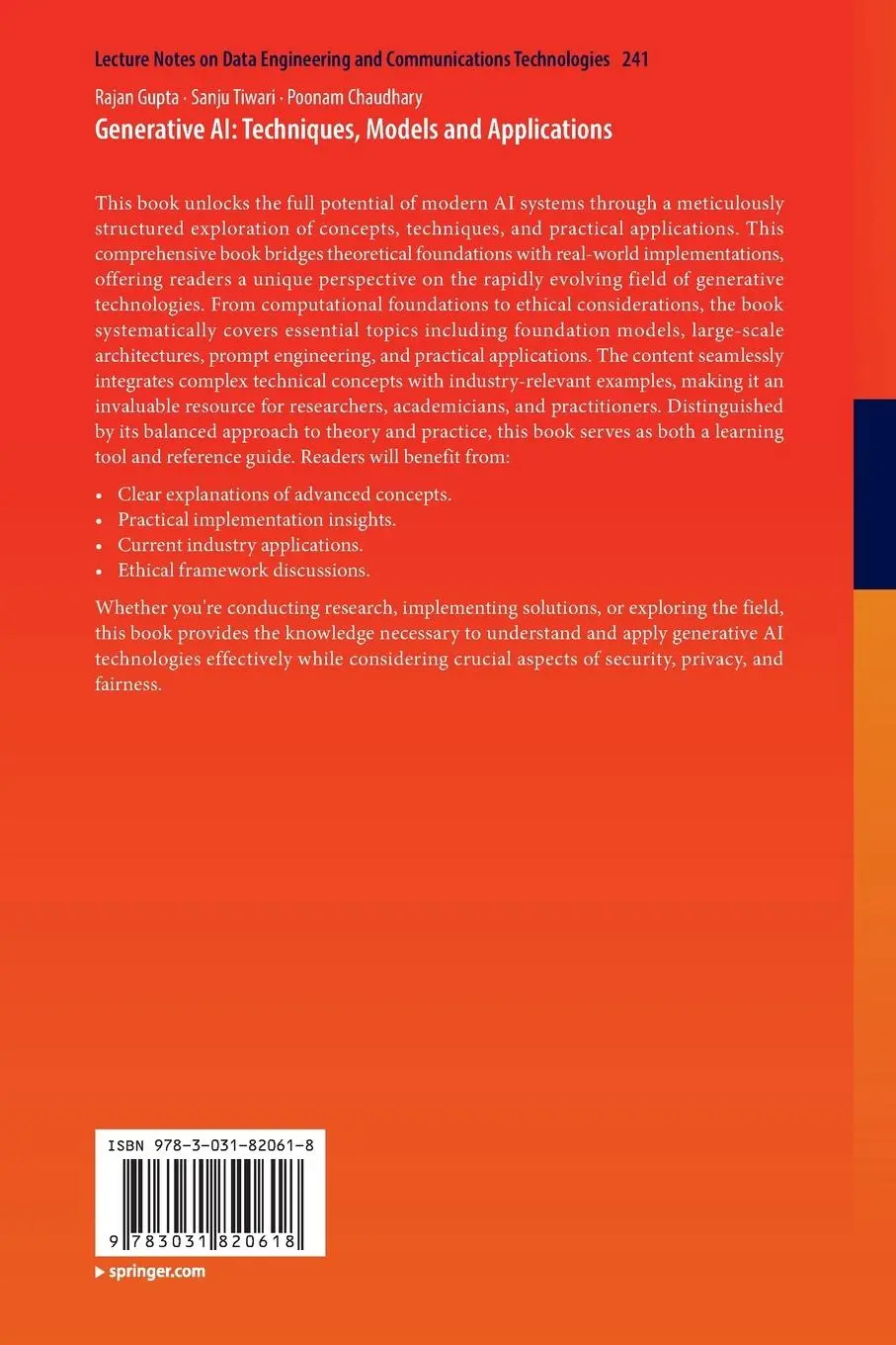 Rückseite: 9783031820618 | Generative AI: Techniques, Models and Applications | Gupta (u. a.)
