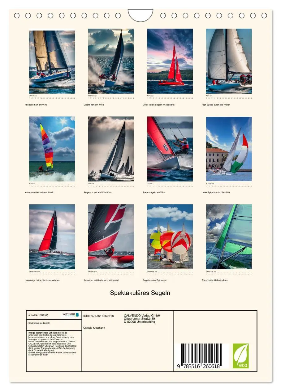 Bild: 9783516260618 | Spektakuläres Segeln (Wandkalender 2026 DIN A4 hoch), CALVENDO...