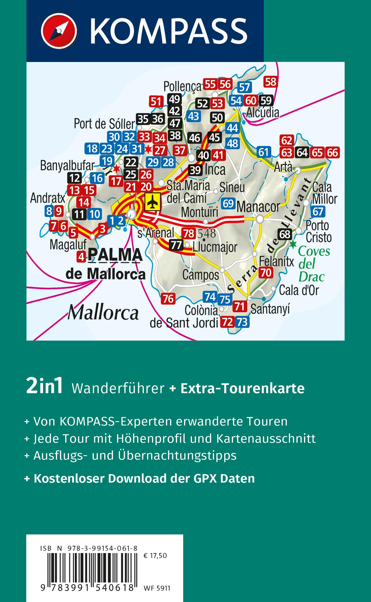Rückseite: 9783991540618 | KOMPASS Wanderführer Mallorca, 78 Touren mit Extra-Tourenkarte | Buch