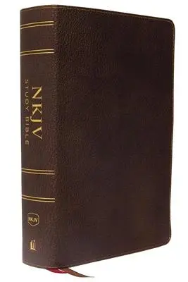 Cover: 9780785220718 | NKJV Study Bible, Premium Calfskin Leather, Brown, Full-Color, Red...