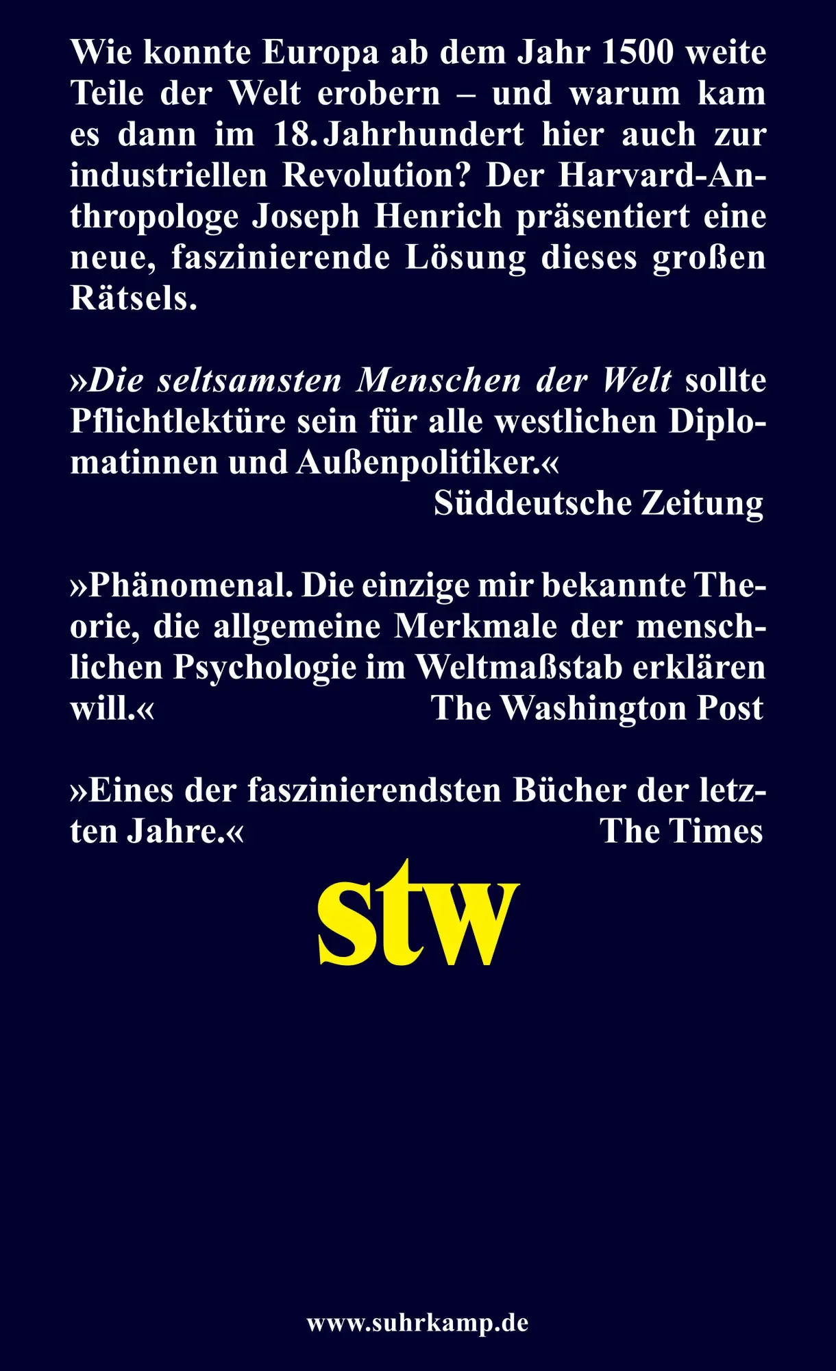 Rückseite: 9783518300718 | Die seltsamsten Menschen der Welt | Joseph Henrich | Taschenbuch