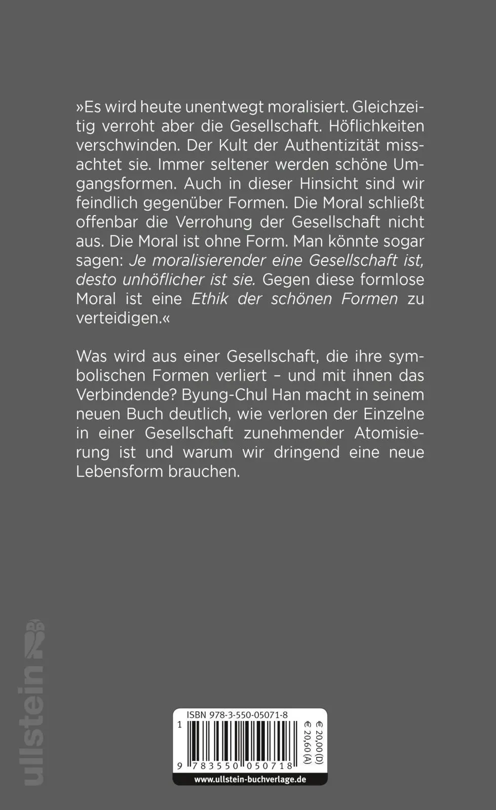 Rückseite: 9783550050718 | Vom Verschwinden der Rituale | Eine Topologie der Gegenwart | Han