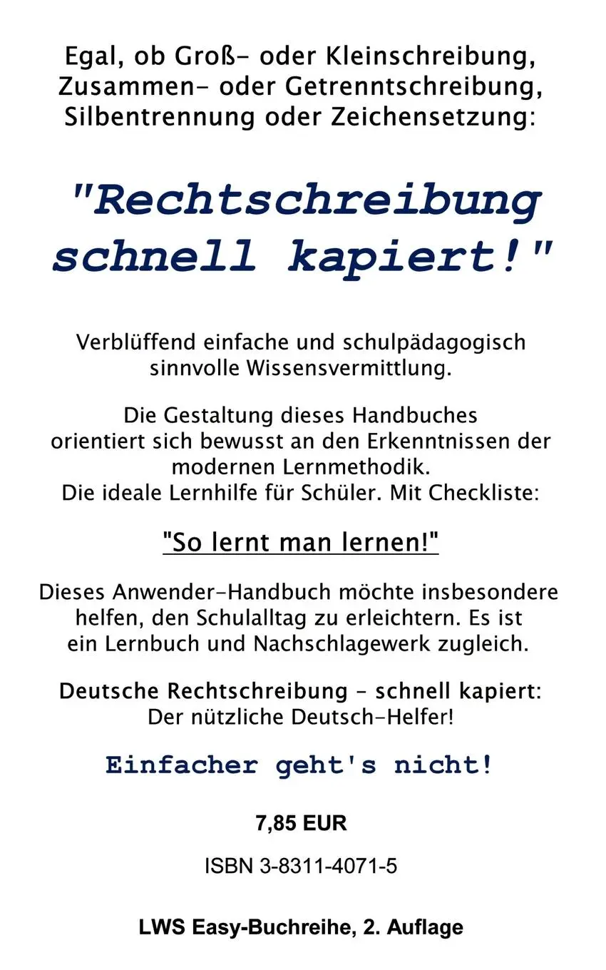 Rückseite: 9783831140718 | Deutsche Rechtschreibung - schnell kapiert! | Lothar W. Schmidt | Buch