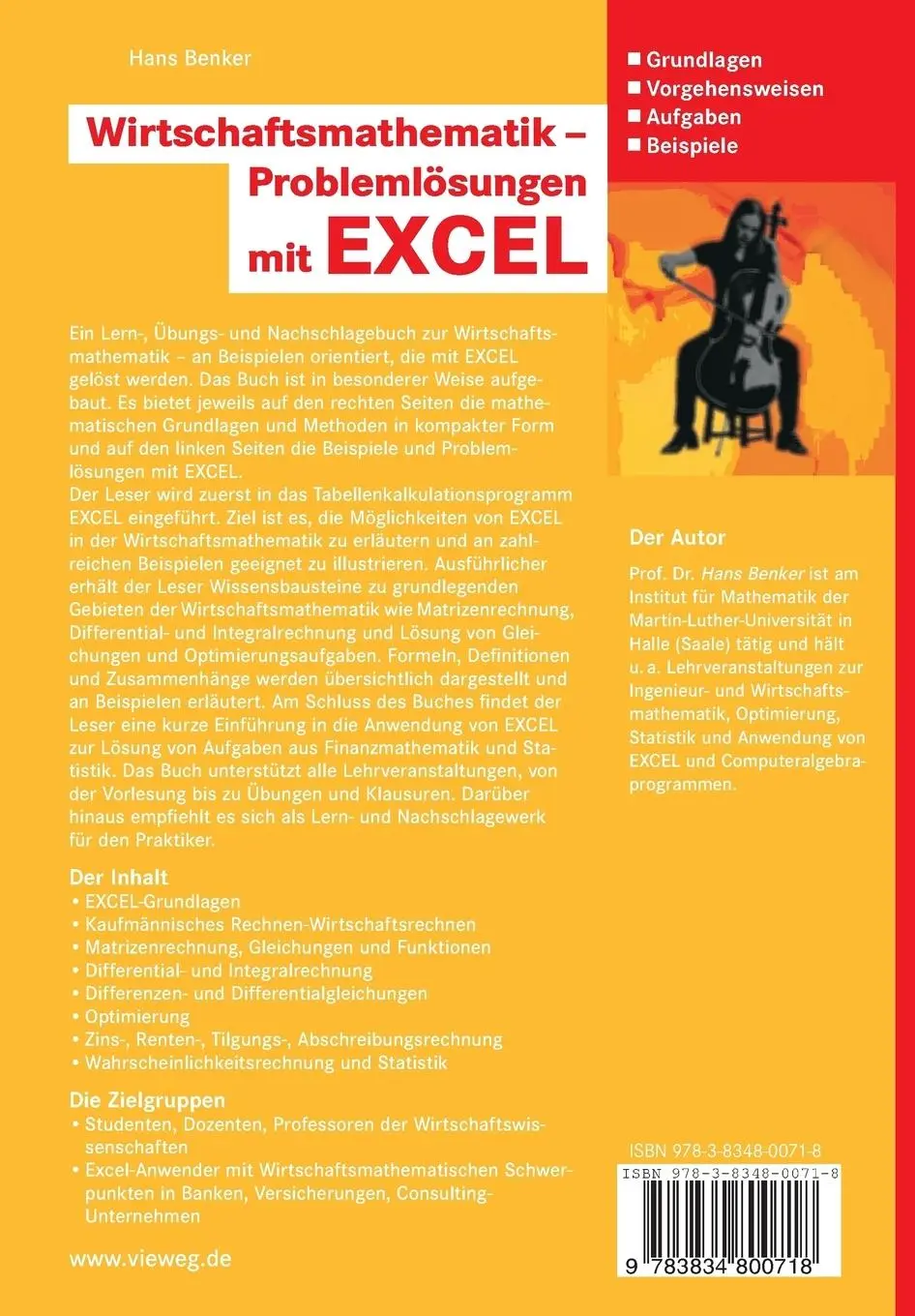 Rückseite: 9783834800718 | Wirtschaftsmathematik - Problemlösungen mit EXCEL | Hans Benker | Buch