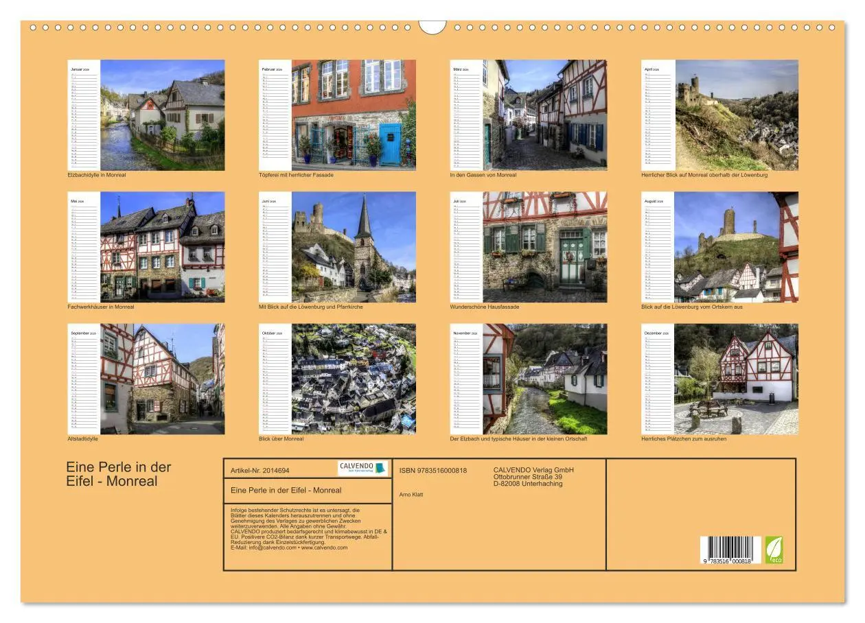 Bild: 9783516000818 | Eine Perle in der Eifel - Monreal (Wandkalender 2026 DIN A2 quer),...