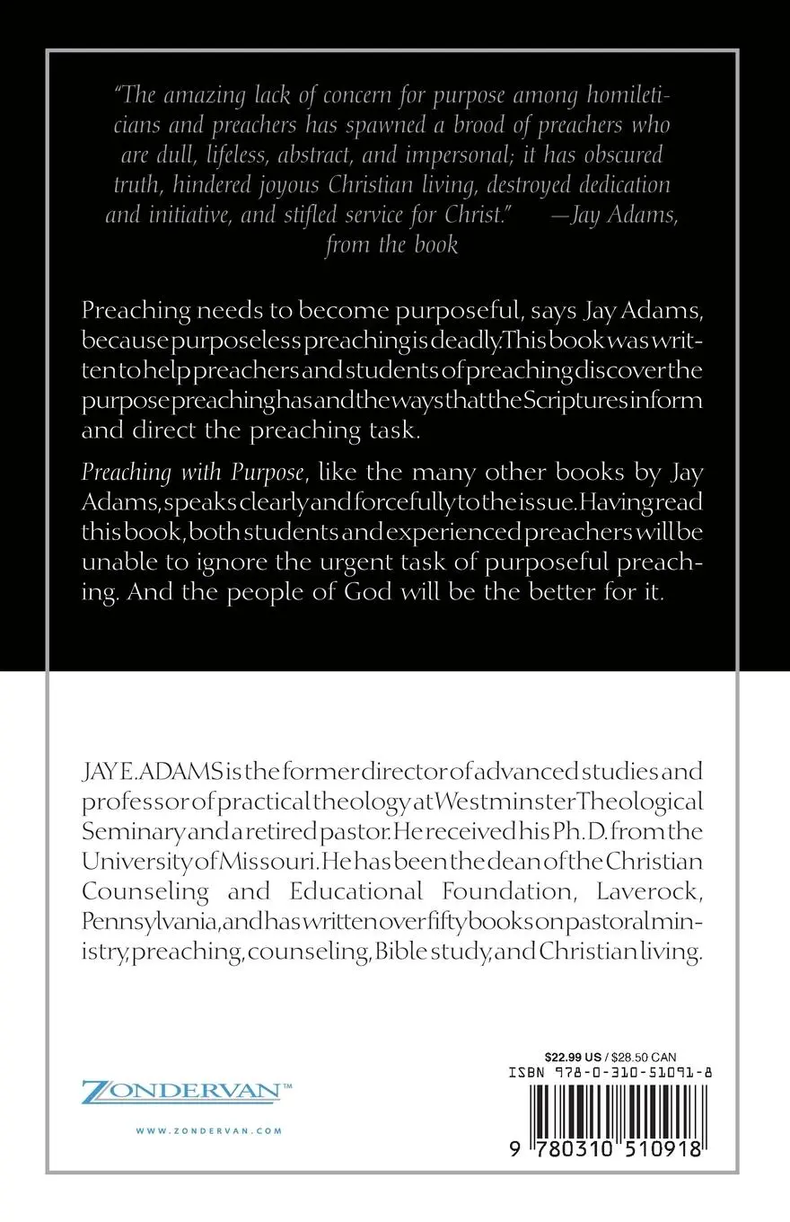 Rückseite: 9780310510918 | Preaching with Purpose | The Urgent Task of Homiletics | Adams | Buch