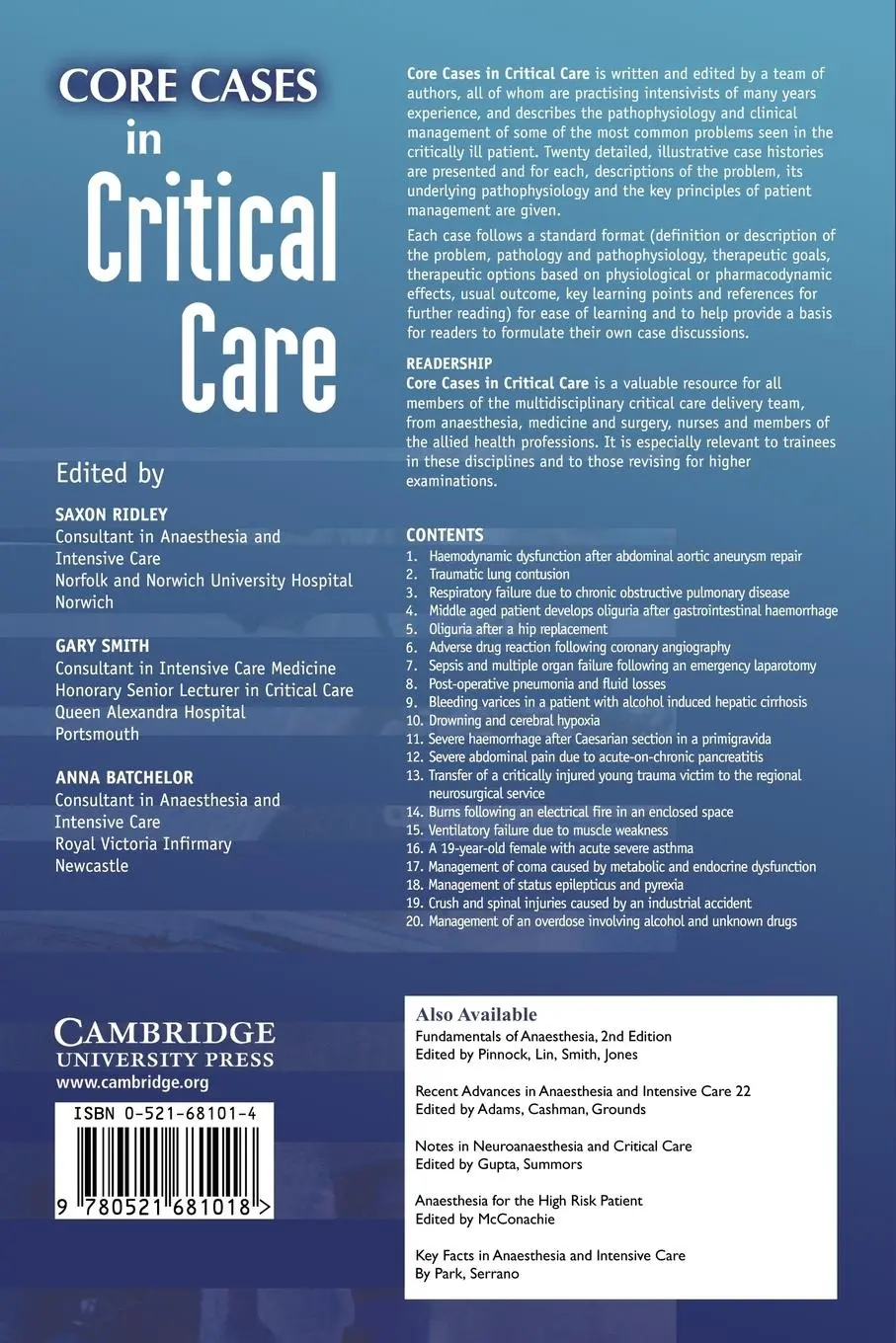Rückseite: 9780521681018 | Core Cases in Critical Care | Gary Smith (u. a.) | Taschenbuch | 2006
