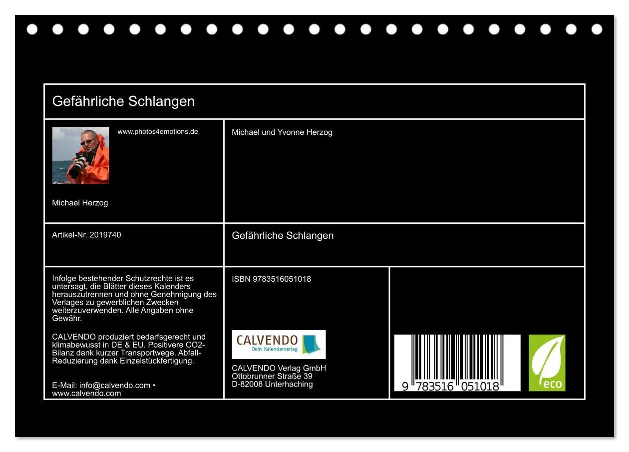 Bild: 9783516051018 | Gefährliche Schlangen (Tischkalender 2026 DIN A5 quer), CALVENDO...
