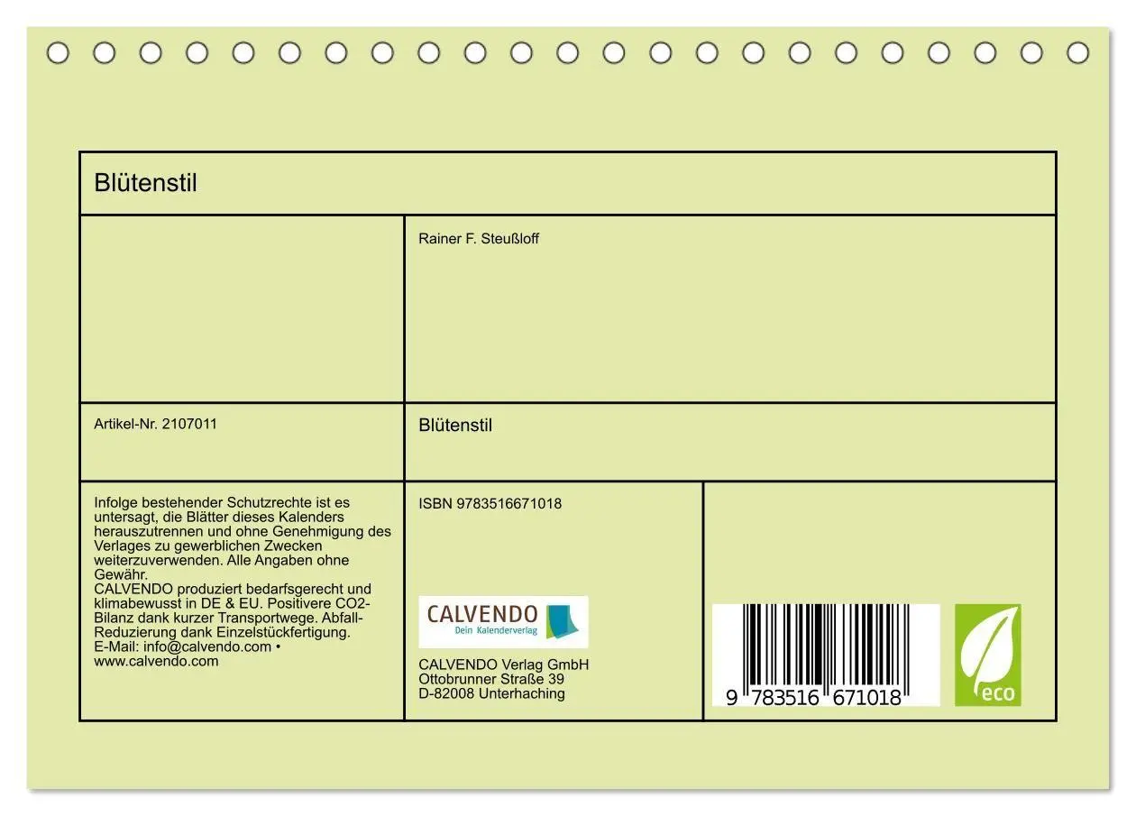 Bild: 9783516671018 | Blütenstil (Tischkalender 2026 DIN A5 quer), CALVENDO Monatskalender