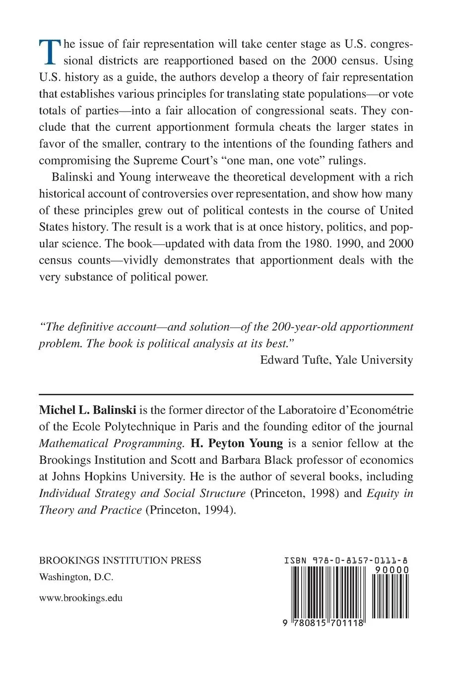 Rückseite: 9780815701118 | Fair Representation | Meeting the Ideal of One Man, One Vote | Buch