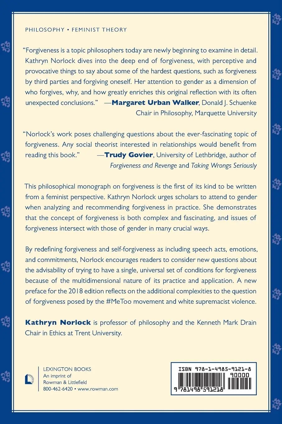 Rückseite: 9781498591218 | Forgiveness from a Feminist Perspective | Kathryn Norlock | Buch