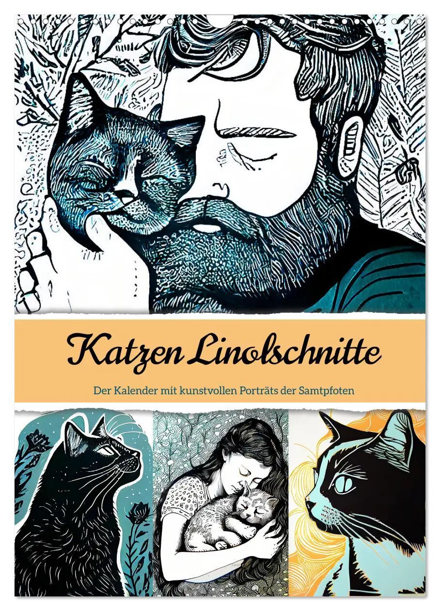 Cover: 9783516331318 | Katzen Linolschnitt - Der Kalender mit kunstvollen Porträts der...