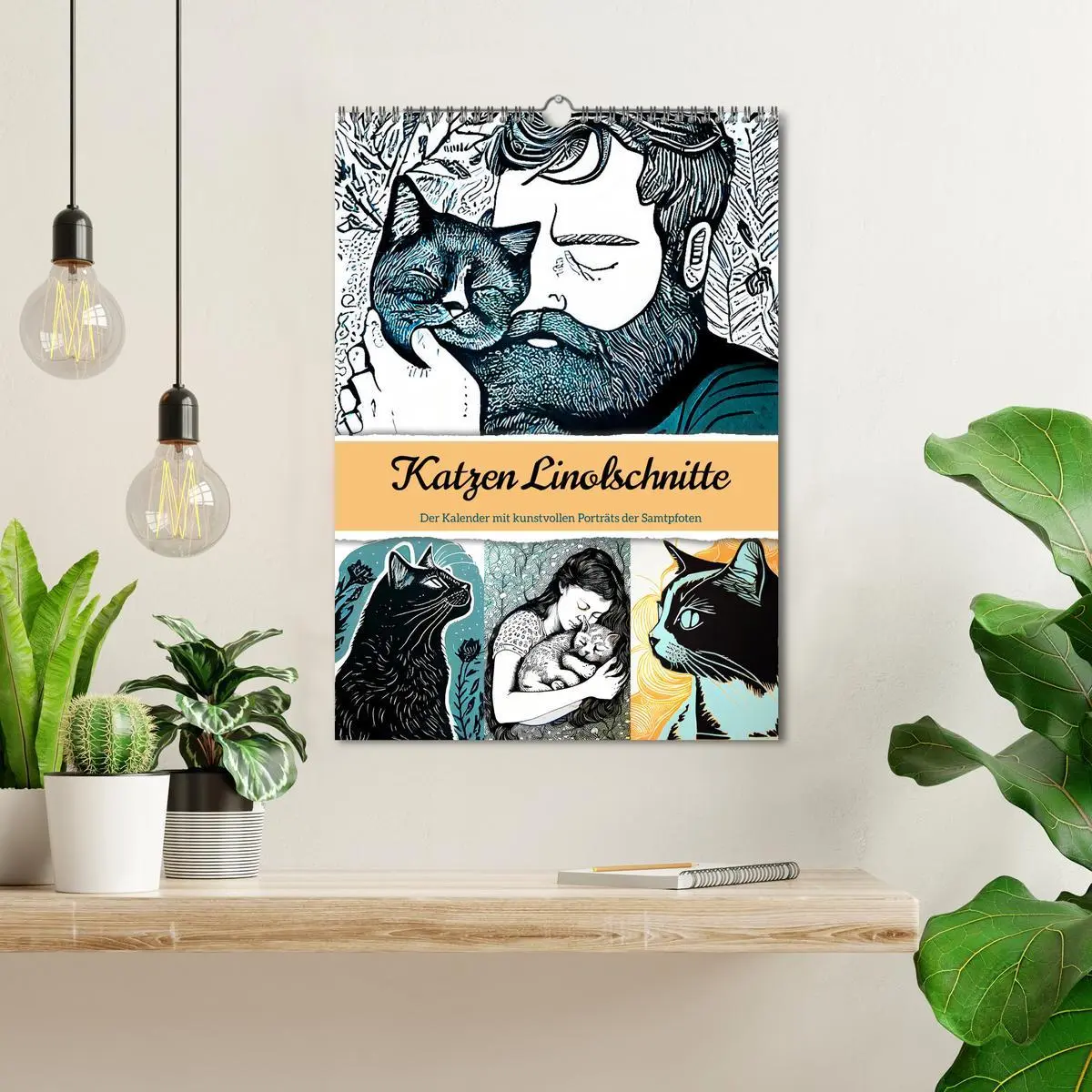 Bild: 9783516331318 | Katzen Linolschnitt - Der Kalender mit kunstvollen Porträts der...