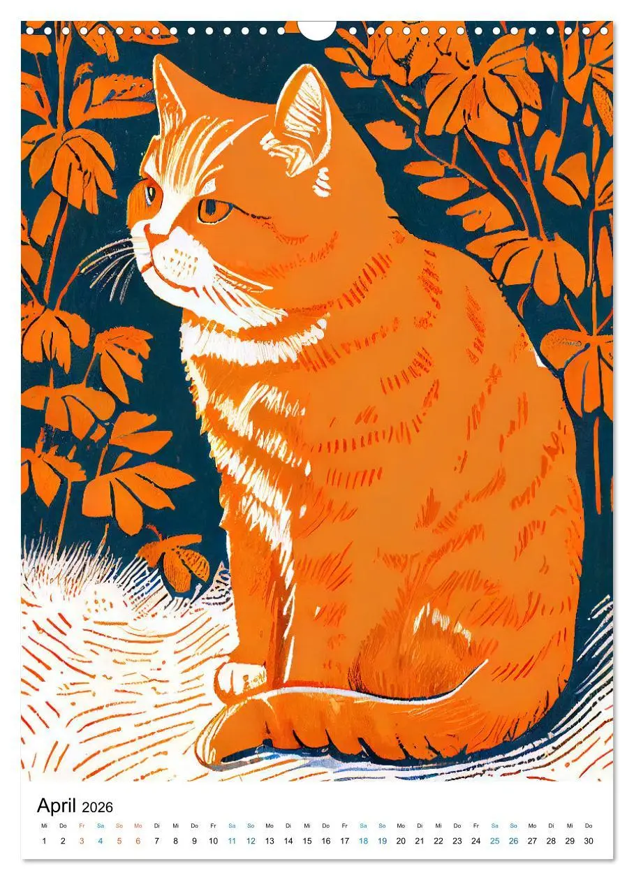 Bild: 9783516331318 | Katzen Linolschnitt - Der Kalender mit kunstvollen Porträts der...