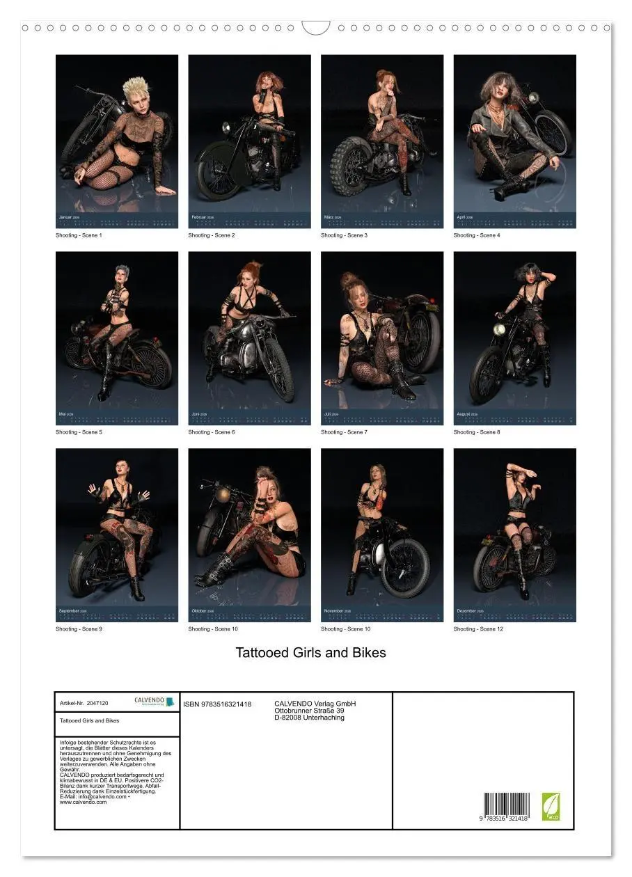 Bild: 9783516321418 | Tattooed Girls and Bikes (Wandkalender 2026 DIN A2 hoch), CALVENDO...