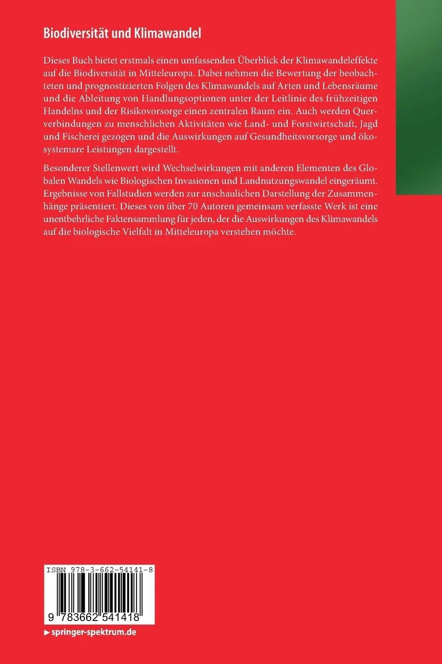 Rückseite: 9783662541418 | Biodiversität und Klimawandel | Franz Essl (u. a.) | Taschenbuch | xiv