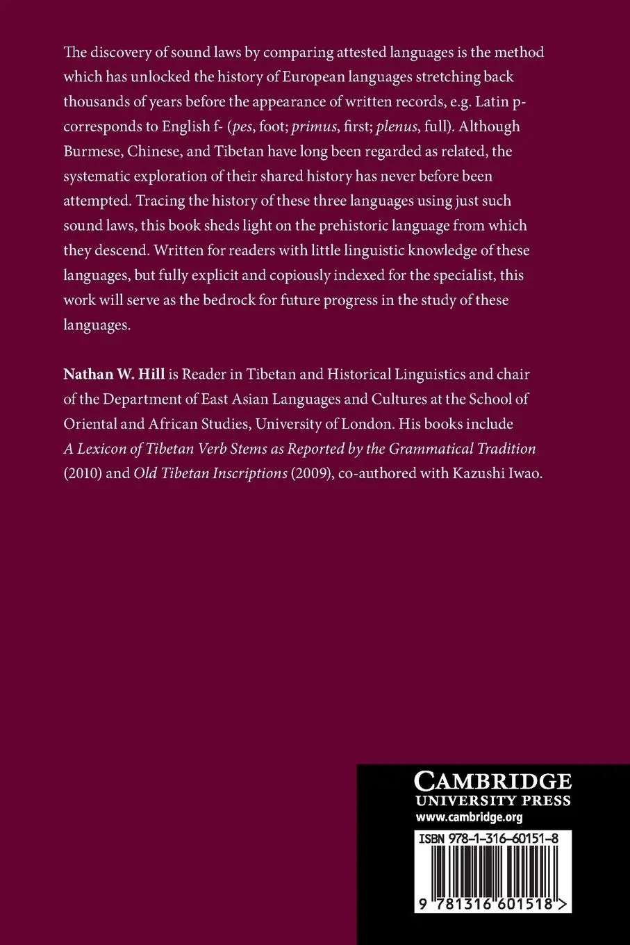 Rückseite: 9781316601518 | The Historical Phonology of Tibetan, Burmese, and Chinese | Hill