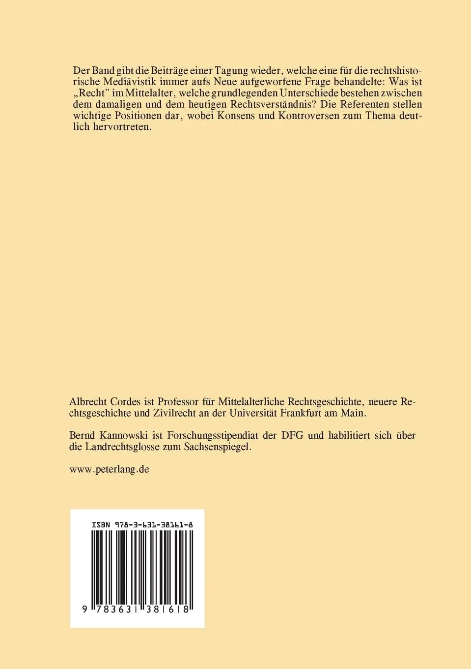 Rückseite: 9783631381618 | Rechtsbegriffe im Mittelalter | Albrecht Cordes (u. a.) | Taschenbuch