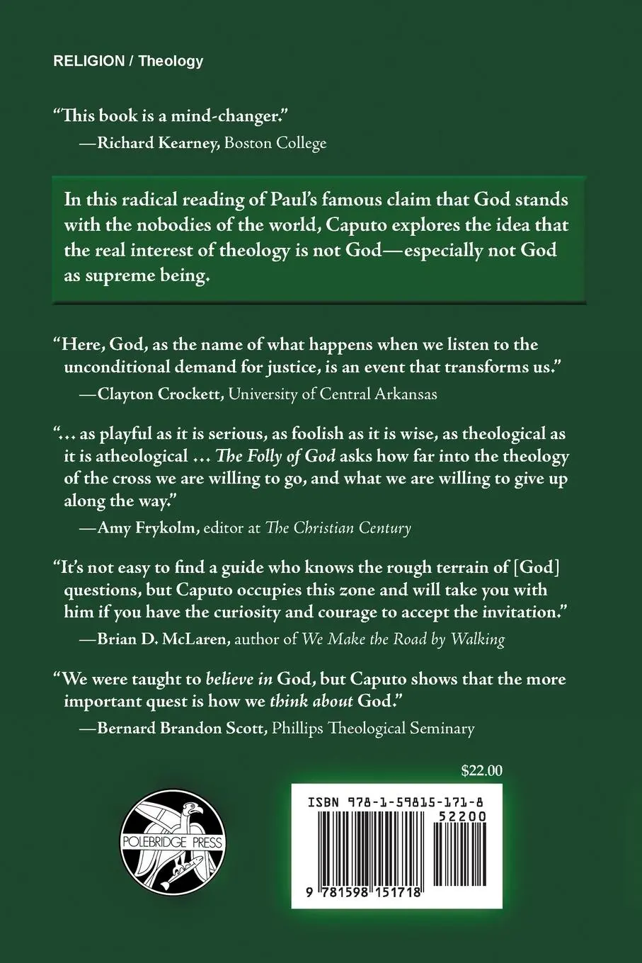 Rückseite: 9781598151718 | The Folly of God | A Theology of the Unconditional | John D. Caputo