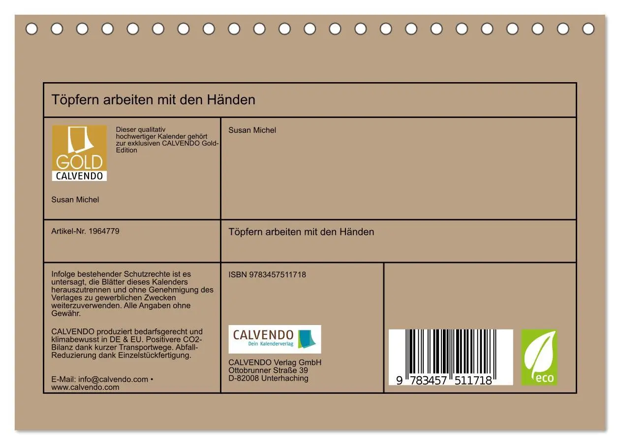 Bild: 9783457511718 | Töpfern arbeiten mit den Händen (Tischkalender 2026 DIN A5 quer),...