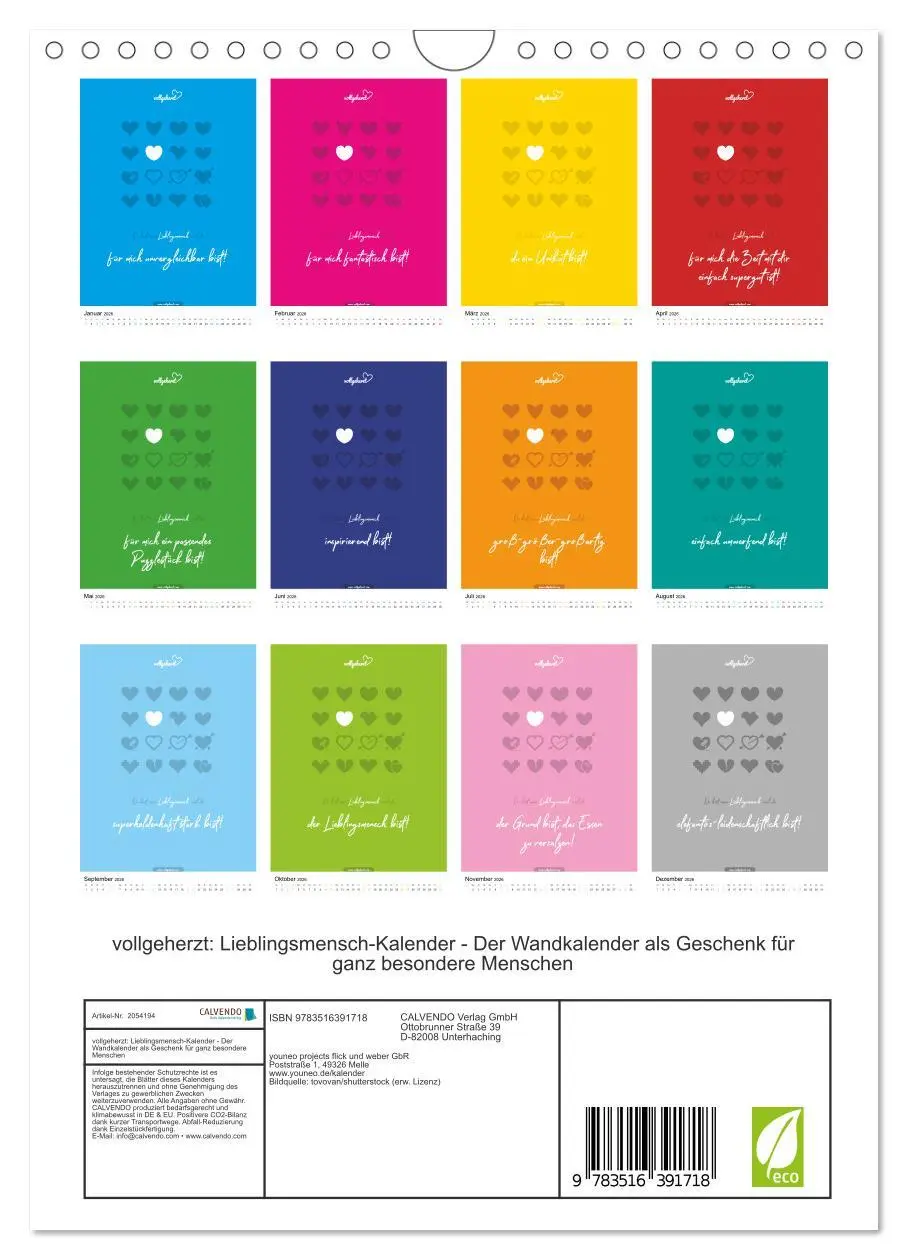 Bild: 9783516391718 | vollgeherzt: Lieblingsmensch-Kalender - Der Wandkalender als...