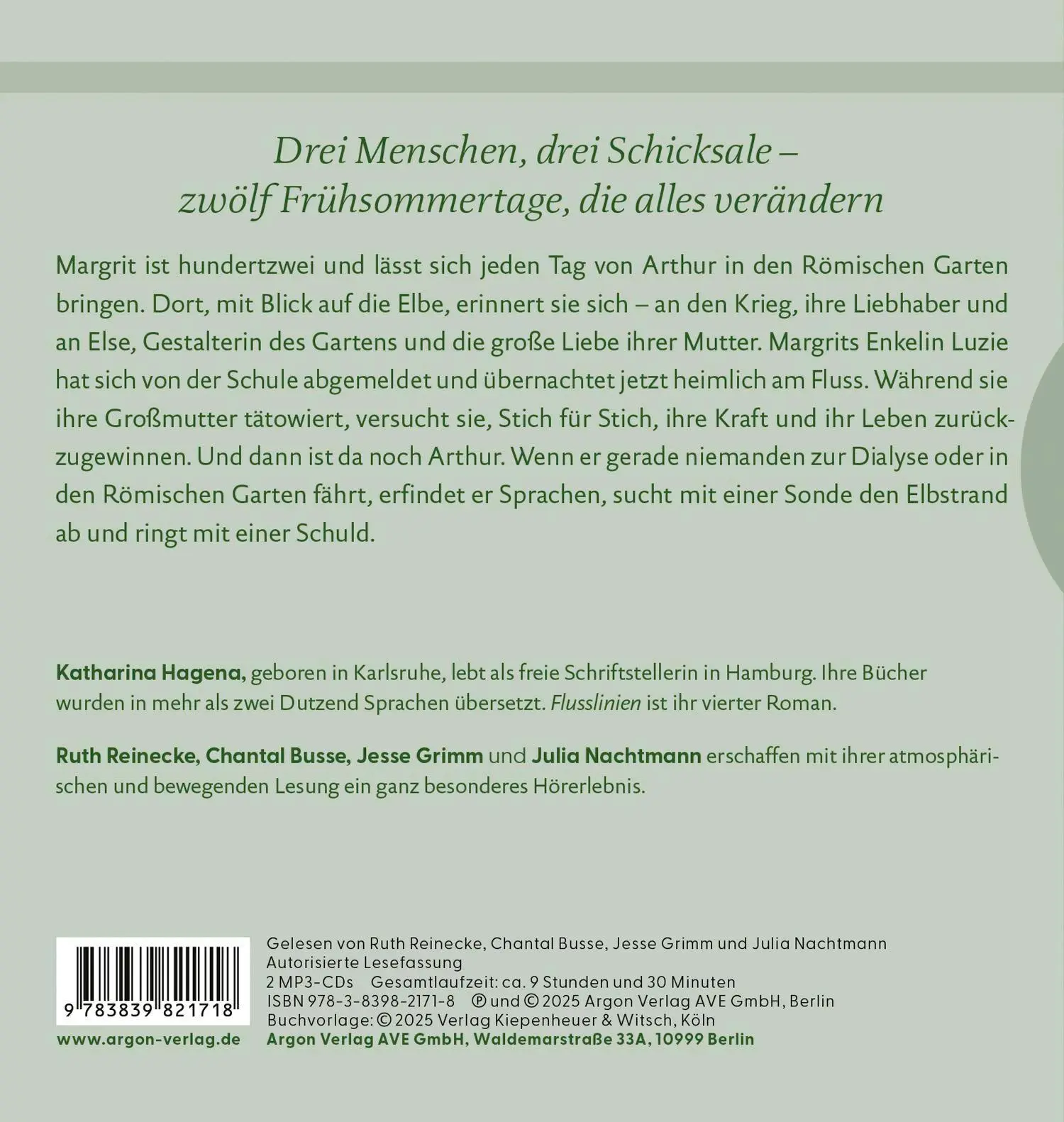 Rückseite: 9783839821718 | Flusslinien | Roman | Katharina Hagena | MP3 | 2 Audio-CDs | Deutsch