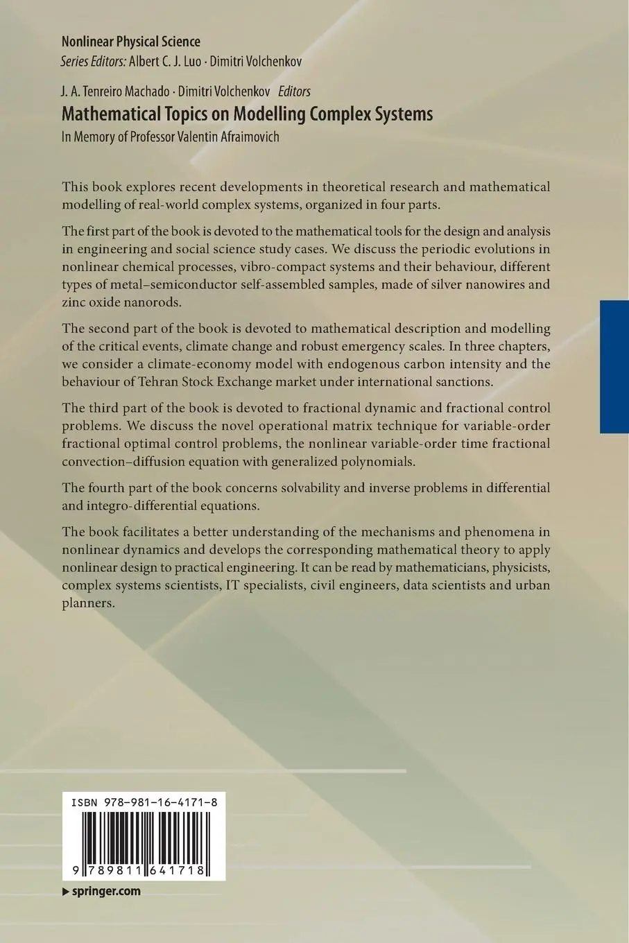 Rückseite: 9789811641718 | Mathematical Topics on Modelling Complex Systems | Volchenkov (u. a.)