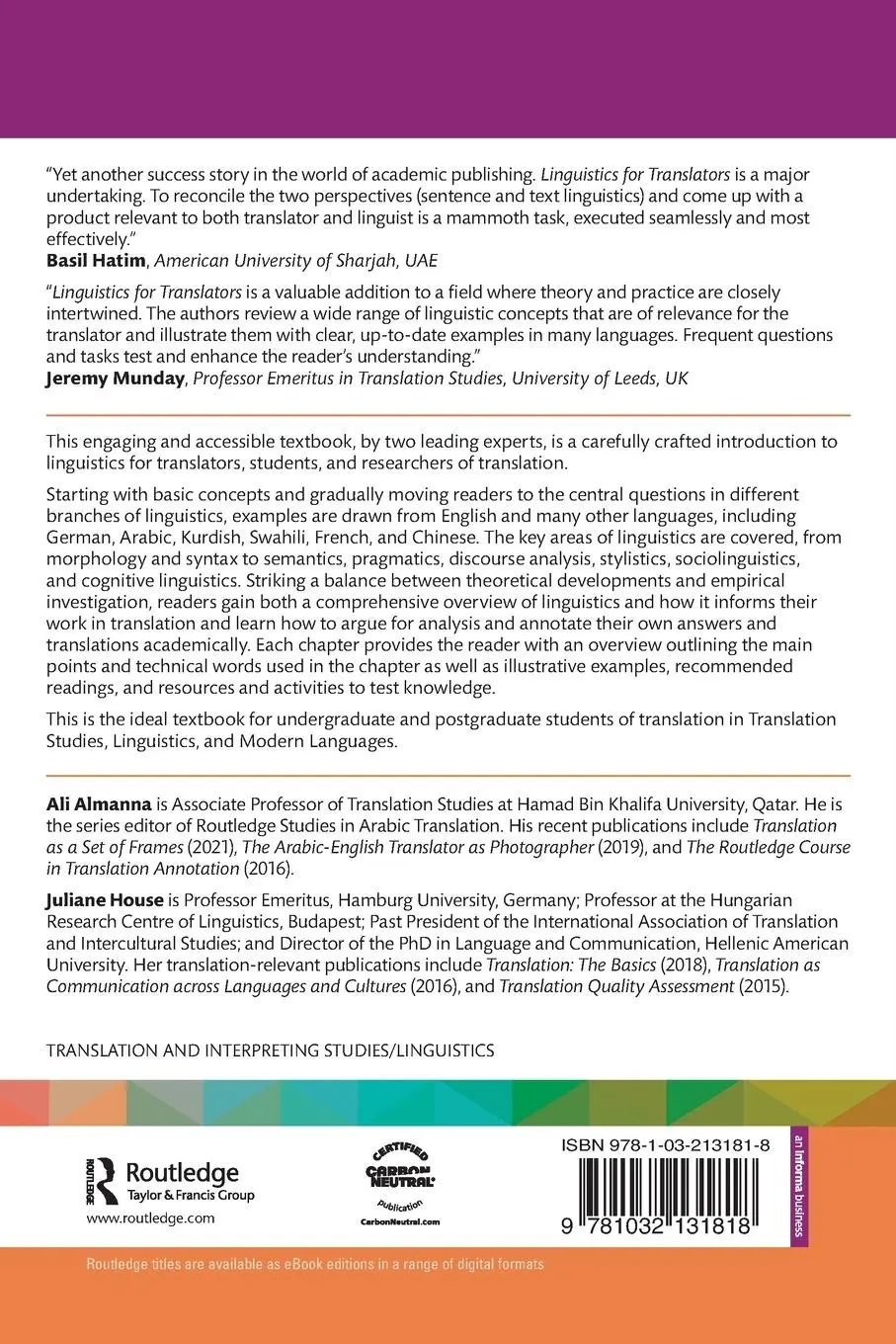 Rückseite: 9781032131818 | Linguistics for Translators | Ali Almanna (u. a.) | Taschenbuch | 2023