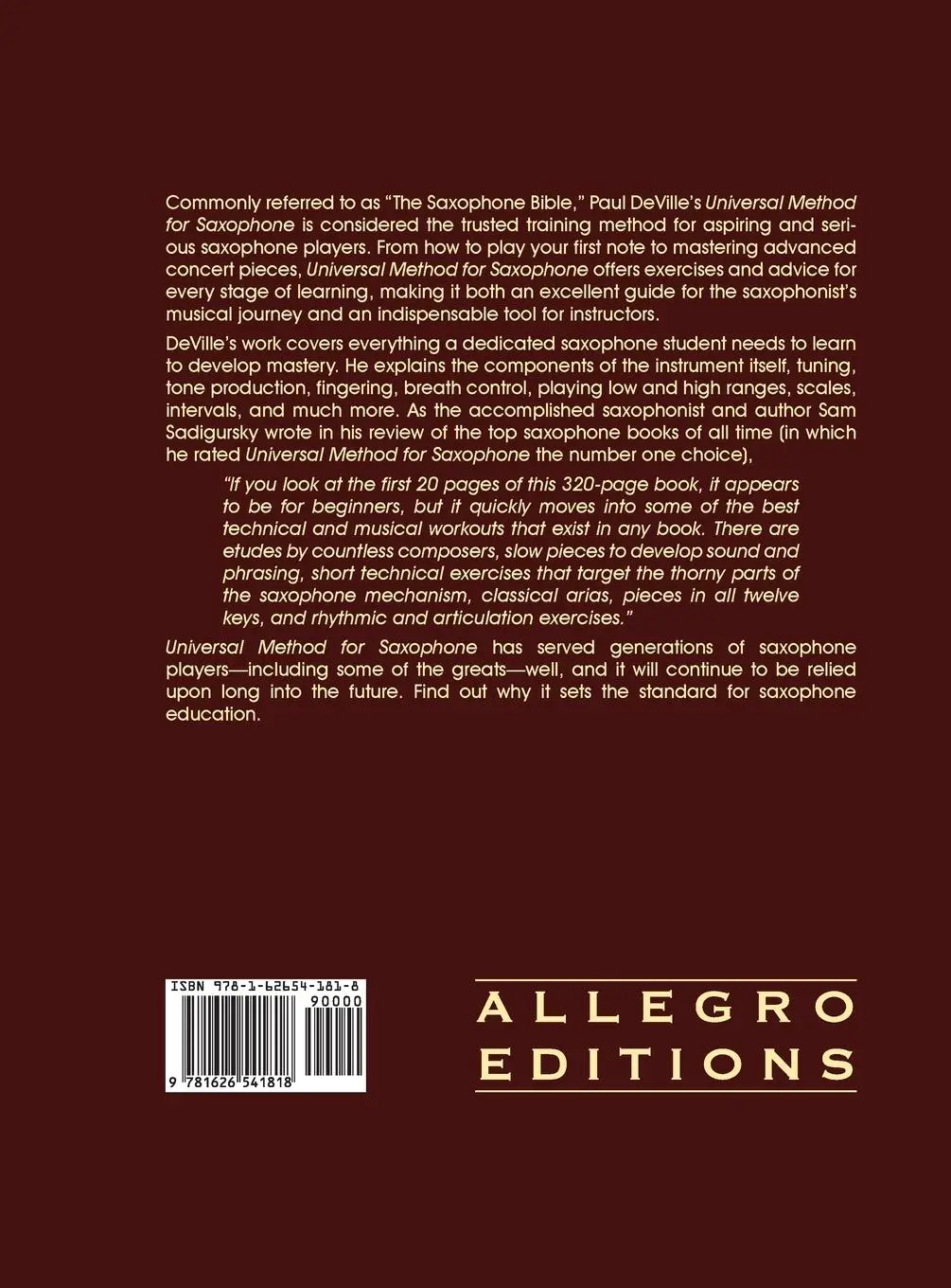 Rückseite: 9781626541818 | Universal Method for Saxophone | Paul Deville | Buch | Gebunden | 2015