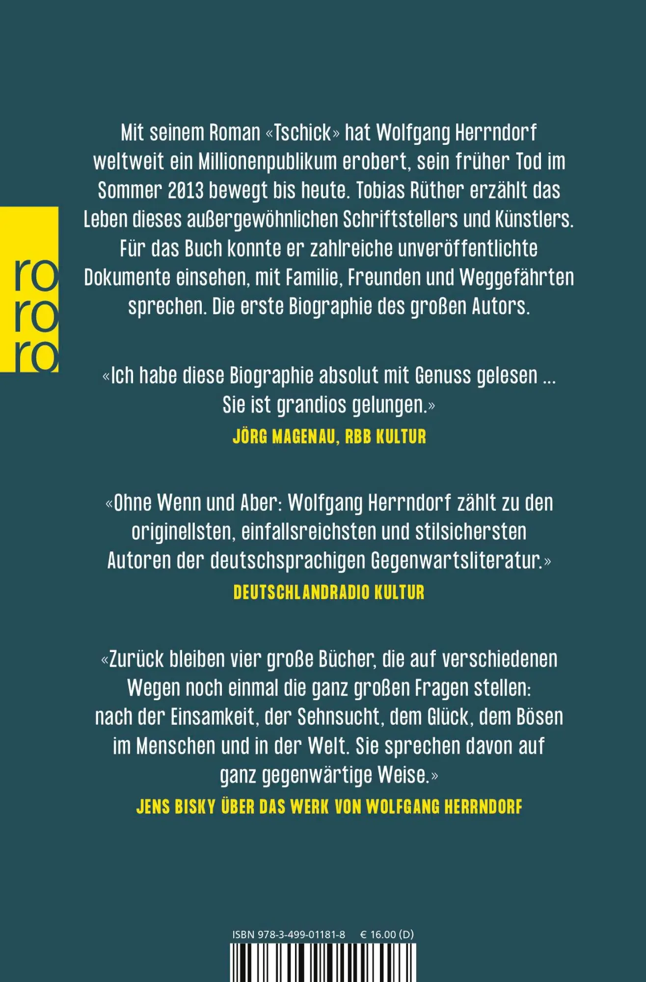Rückseite: 9783499011818 | Herrndorf | Tobias Rüther | Taschenbuch | 384 S. | Deutsch | 2025