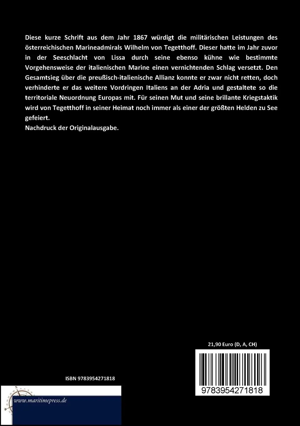 Rückseite: 9783954271818 | Admiral Tegetthoff und die österreichische Kriegsmarine | Unbekannt