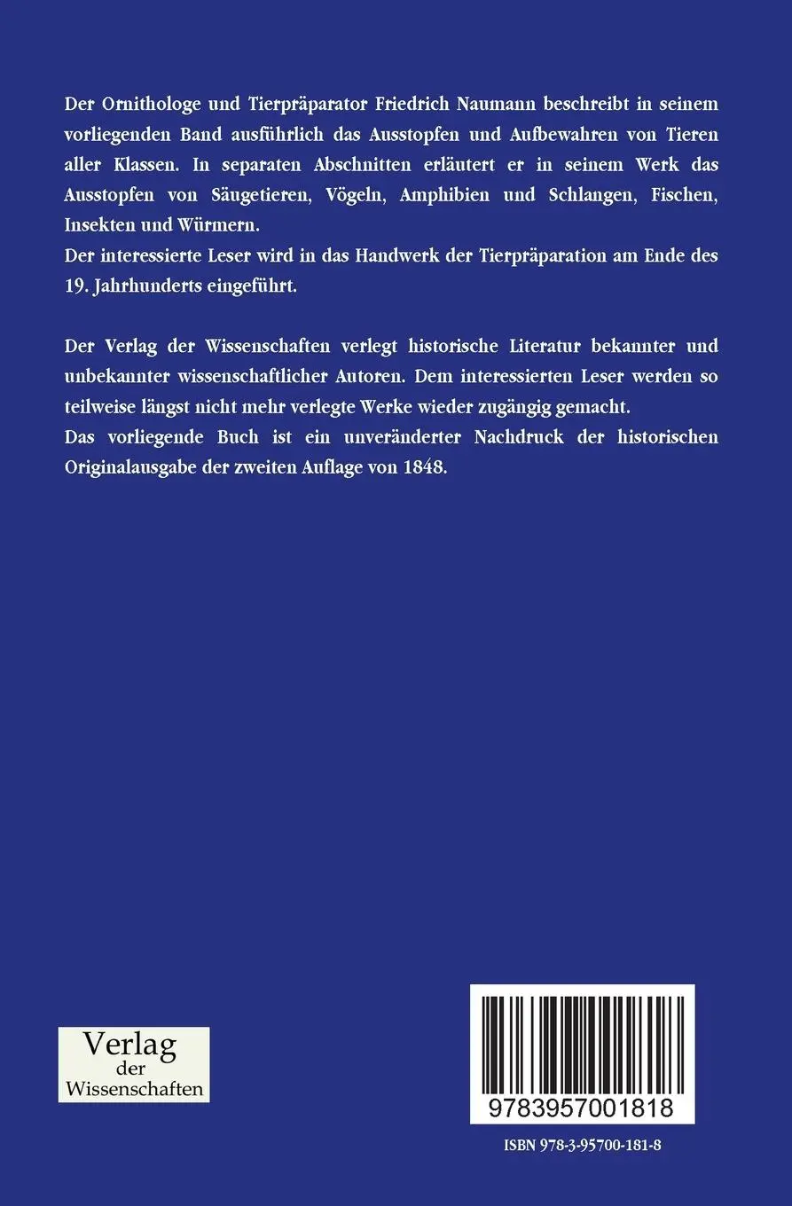 Rückseite: 9783957001818 | Taxidermie | Johann Friedrich Naumann | Taschenbuch | 240 S. | Deutsch