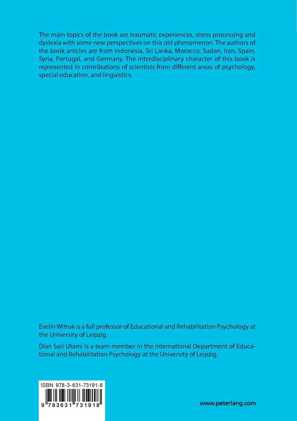 Rückseite: 9783631731918 | Traumatic Experiences and Dyslexia | Dian Sari Utami (u. a.) | Buch