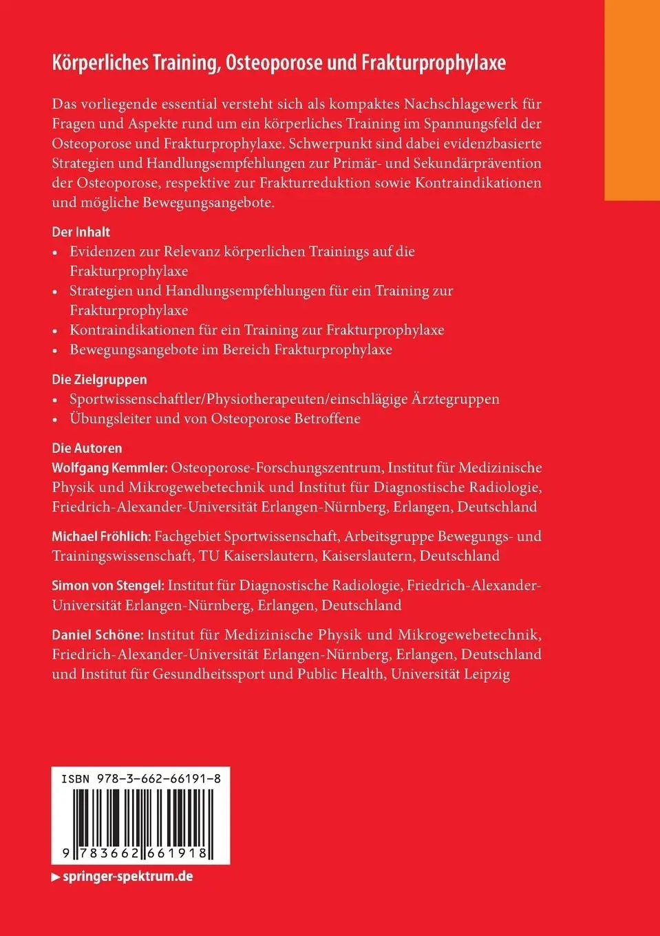 Rückseite: 9783662661918 | Körperliches Training, Osteoporose und Frakturprophylaxe | Taschenbuch