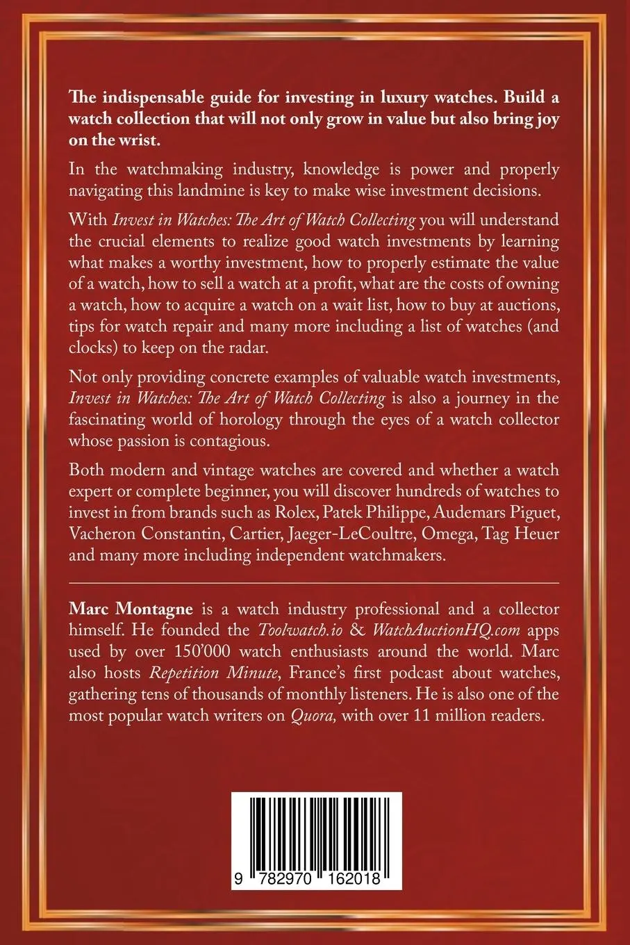 Rückseite: 9782970162018 | Invest in Watches | The Art of Watch Collecting | Marc Montagne | Buch