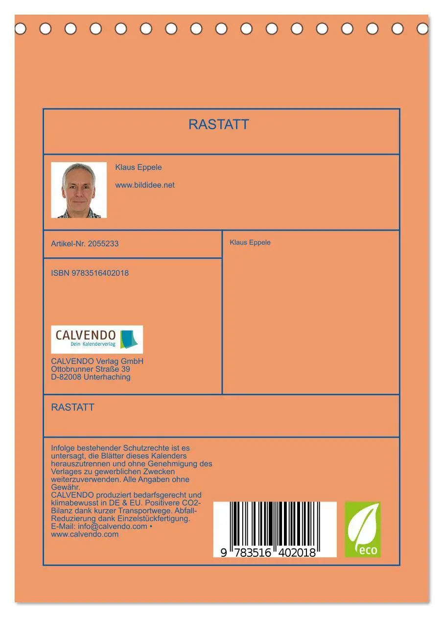 Bild: 9783516402018 | RASTATT (Tischkalender 2026 DIN A5 hoch), CALVENDO Monatskalender