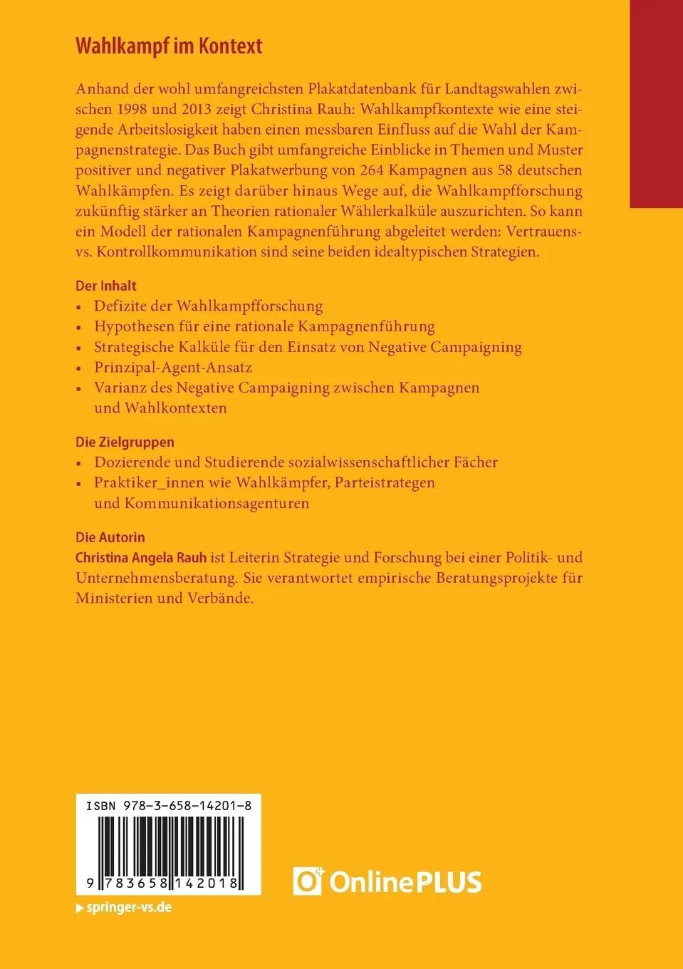 Rückseite: 9783658142018 | Wahlkampf im Kontext | Christina Angela Rauh | Taschenbuch | xvi