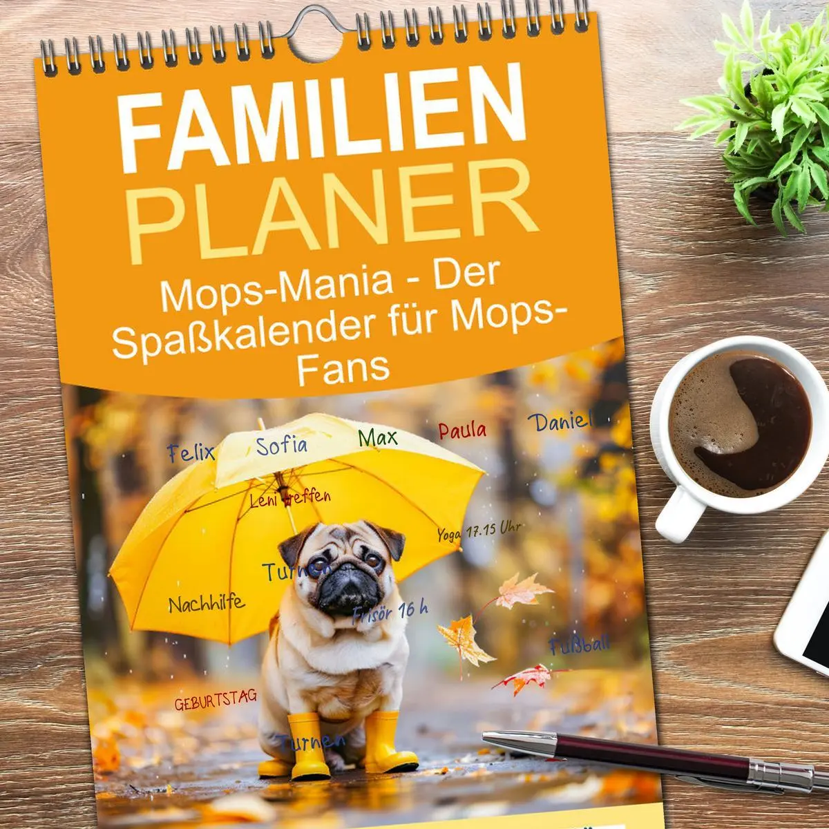 Bild: 9783516492118 | Familienplaner 2026 - Mops-Mania - Der Spaßkalender für Mops-Fans...