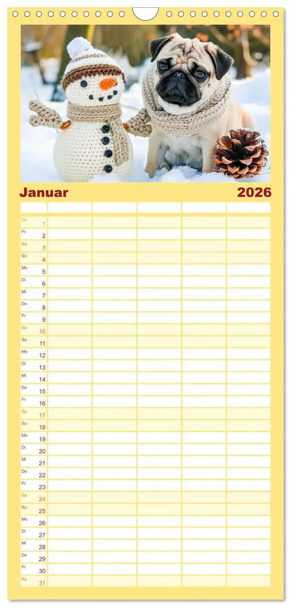 Bild: 9783516492118 | Familienplaner 2026 - Mops-Mania - Der Spaßkalender für Mops-Fans...