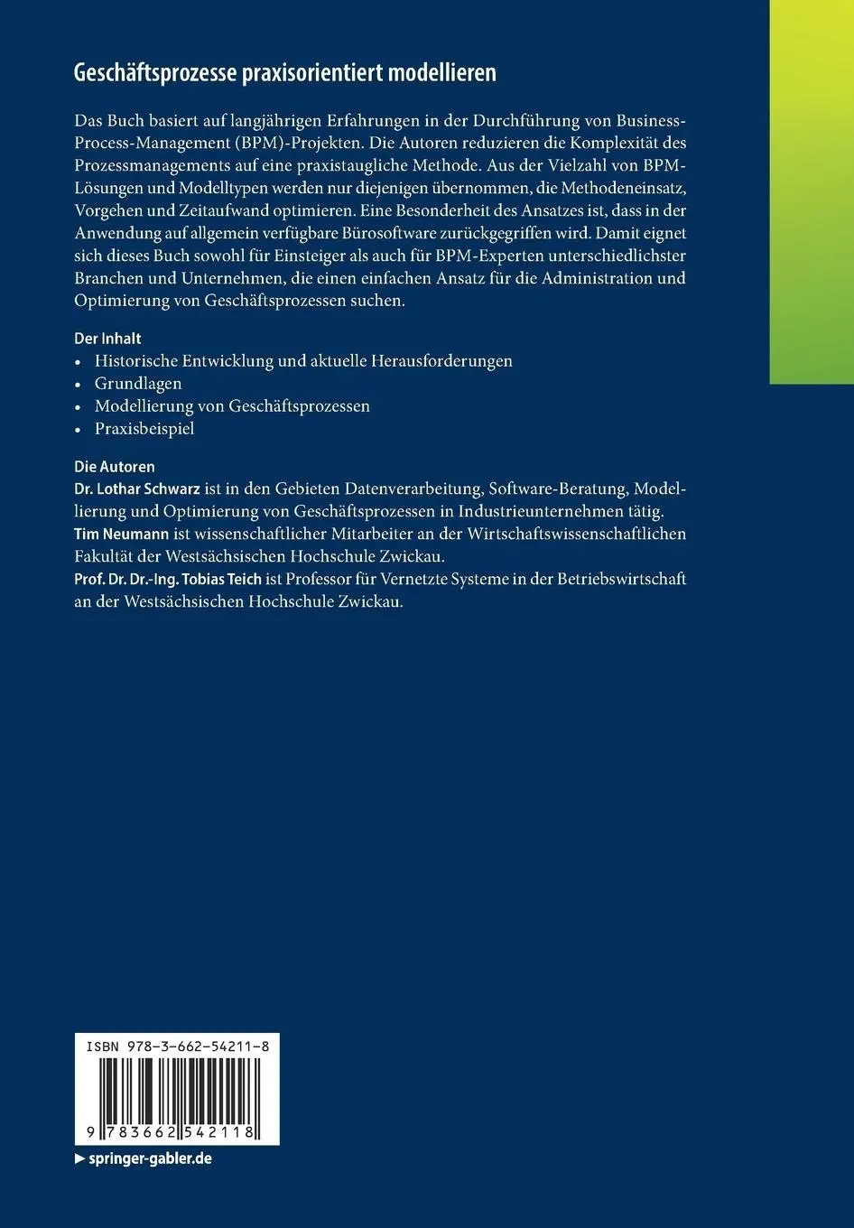 Rückseite: 9783662542118 | Geschäftsprozesse praxisorientiert modellieren | Schwarz (u. a.) | x